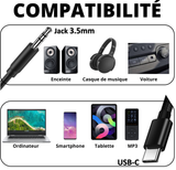 Cable Audio Voiture Prise Jack Auxiliaire USB-C Noir