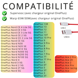 Cable charge rapide usb-c rouge OnePlus (1 mètre)