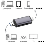 Adaptateur Lecteur de carte SD / Micro SD avec  USB-C / USB OTG