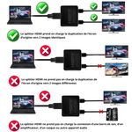 Splitter HDMI 1 entrée 2 sorties 4K UHD 1080P 30Hz 3D