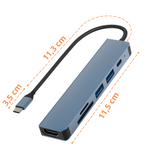 Adaptateur Hub USB-C 6en1 HDMI 4K USB 3.0 lecteur de carte SD-TF Port PD 100W