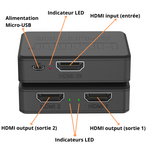 Splitter HDMI 1 entrée 2 sorties 4K UHD 1080P 30Hz 3D