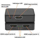 Splitter HDMI 1 entrée 2 sorties 4K UHD 1080P 30Hz 3D