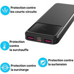Batterie externe 10000mAh USB / USB-C / micro-USB Charge Rapide écran LED