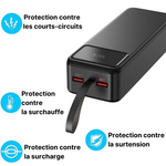 Batterie externe 30000mAh USB / USB-C / micro-USB Charge Rapide écran LED