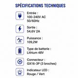 Chargeur Trottinette Électrique 54,6V 2A pour Kugoo M4 Hitway H5 Joyor S5 G5 GS5 UrbanGlide Charge Rapide Batterie 48V Phonillico®
