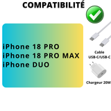 Chargeur Rapide 20w + Cable USB-C / USB-C 1 mètre iPhone 18 PRO / 18 PRO MAX / DUO